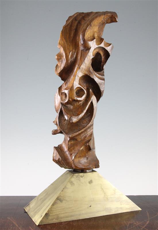 20th century carved oak abstract sculpture, 18.5in.